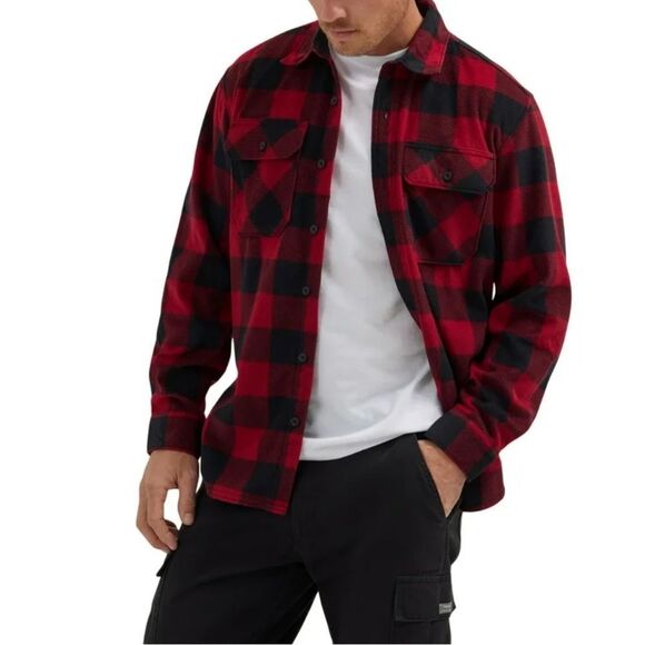Wrangler Men's Fleece Buffalo Plaid Relaxed Fit Long Sleeve Shirt S NWT in pkg - Picture 1 of 6